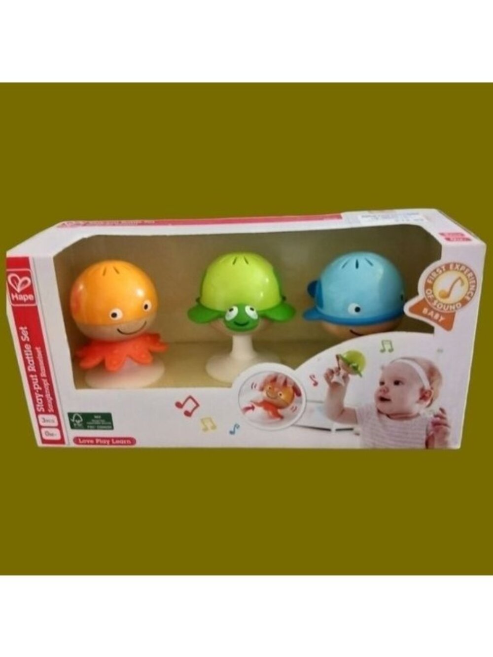Hape Stay-Put Sea Suction Cup Rattle Set For Infant & Toddler 3 Pcs